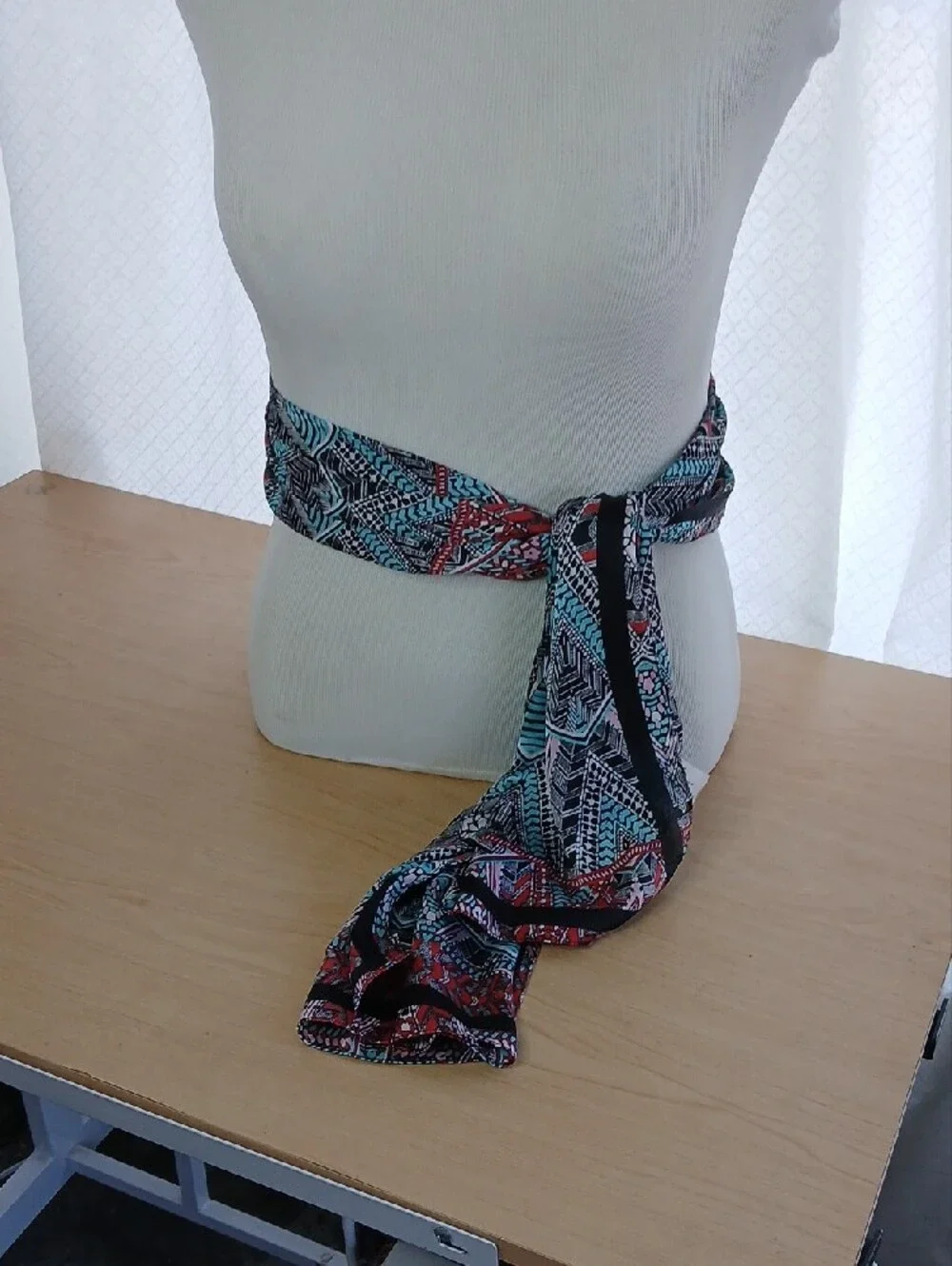 Geometric Tribal Print Lightweight Scarf Wrap - Black, Teal & Red